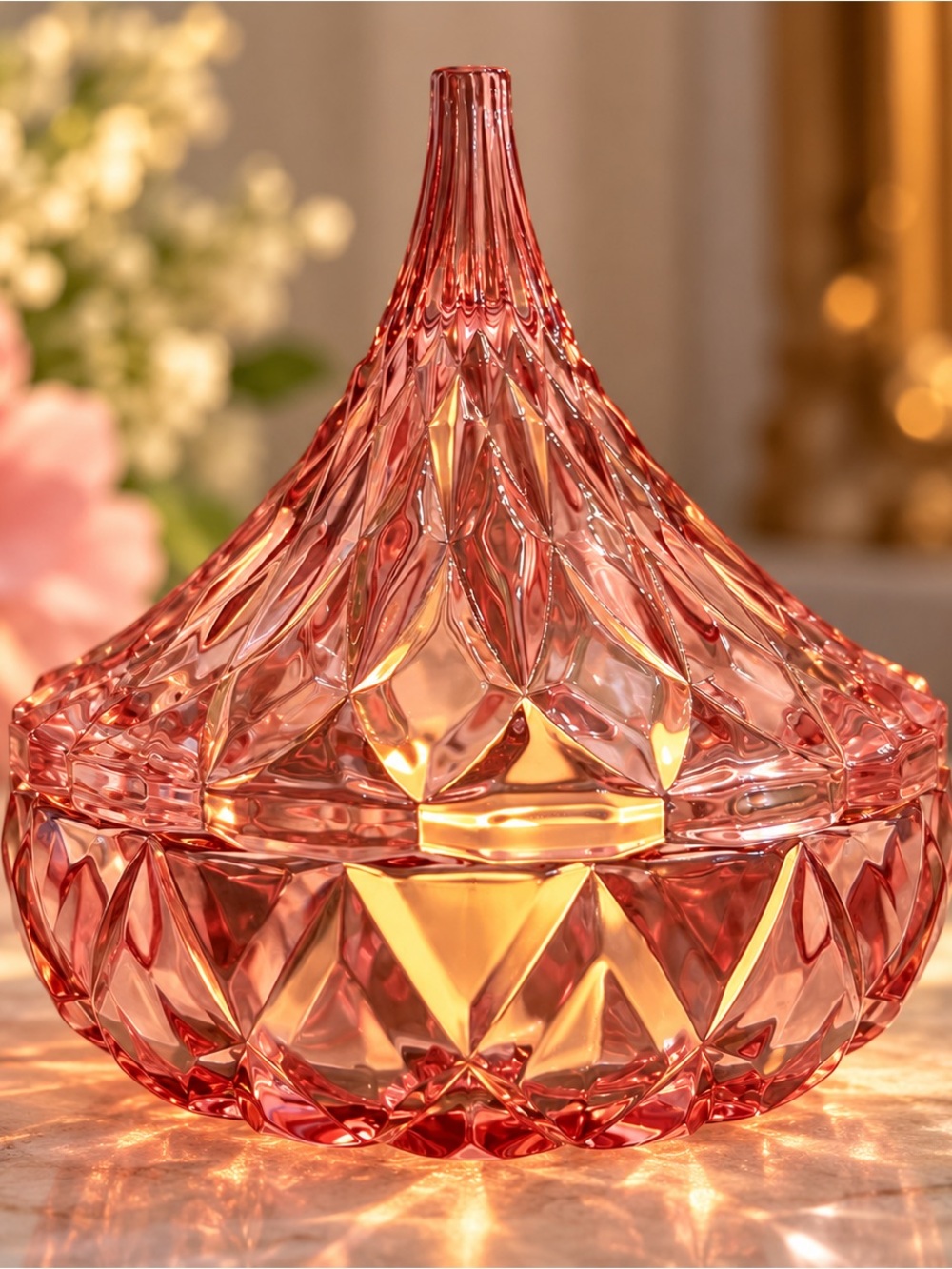 Vintage Hershey’s Kisses Pink Crystal Candy Dish w/ Box & Tags